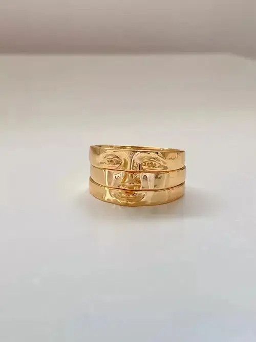 Jewelry Gold Color Face Three Stack Finger Ring Size ONE SIZE - 3 Thumbnail
