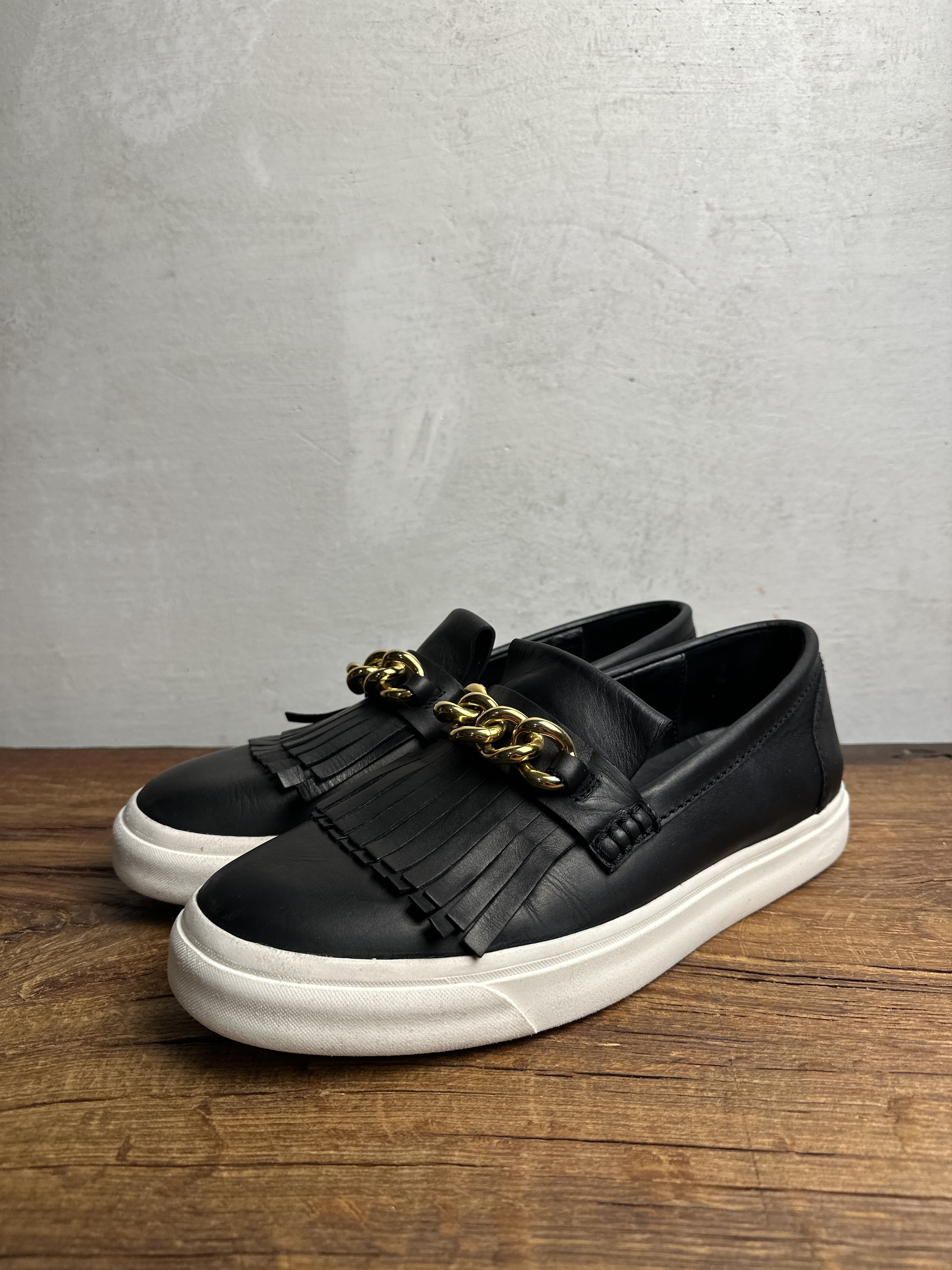 Giuseppe Zanotti Black Fringed Leather Slip On Sneakers