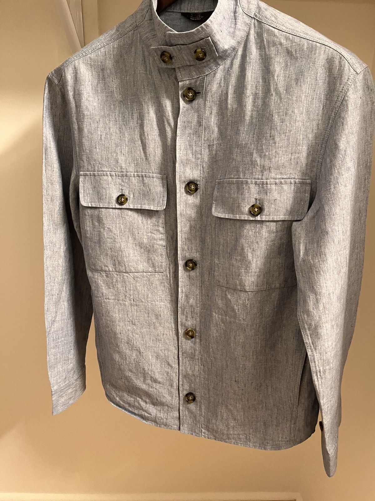 image of Loro Piana Newport Linen-Chambray Overshirt S in Light Blue, Men's (Size Small)