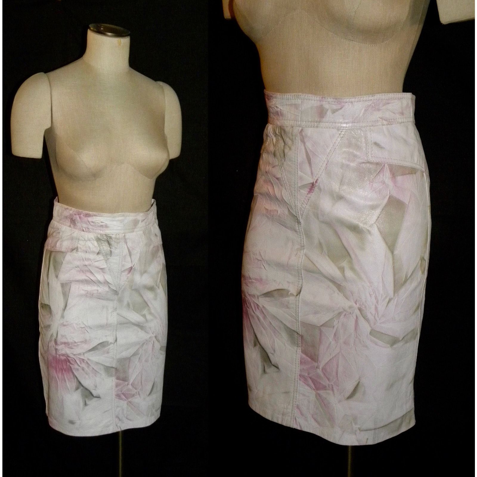 Genuine Leather × Vintage 90s Y2K Patterned Leather Pencil Skirt | Abstract W 28" Size 28" / US 6 / IT 42 - 2 Thumbnail