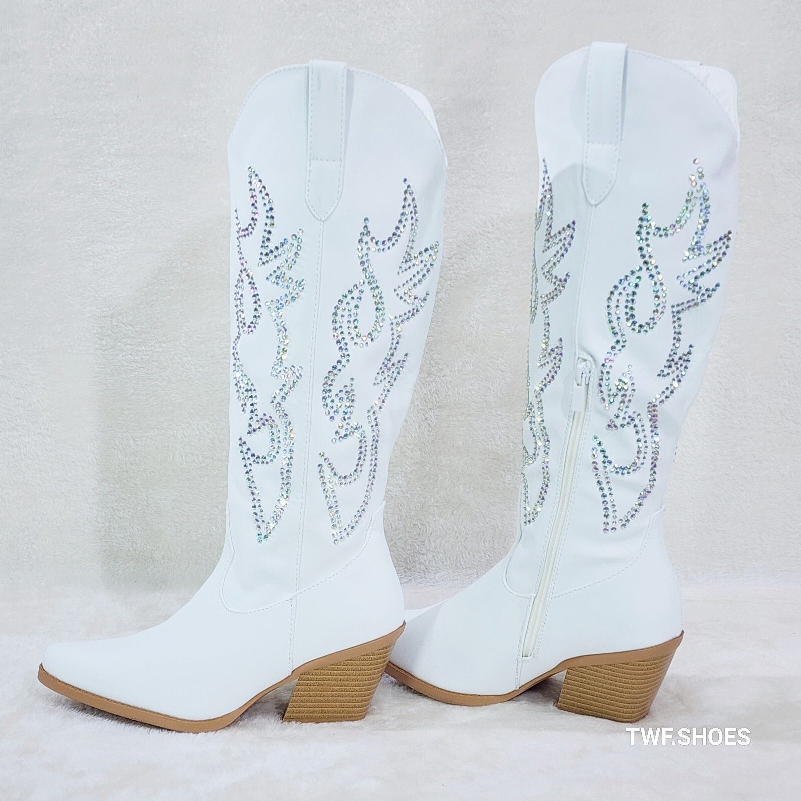 Other Ann White Leatherette With Rhinestones Country Glam Western Size US 8.5 / IT 38.5 - 1 Thumbnail