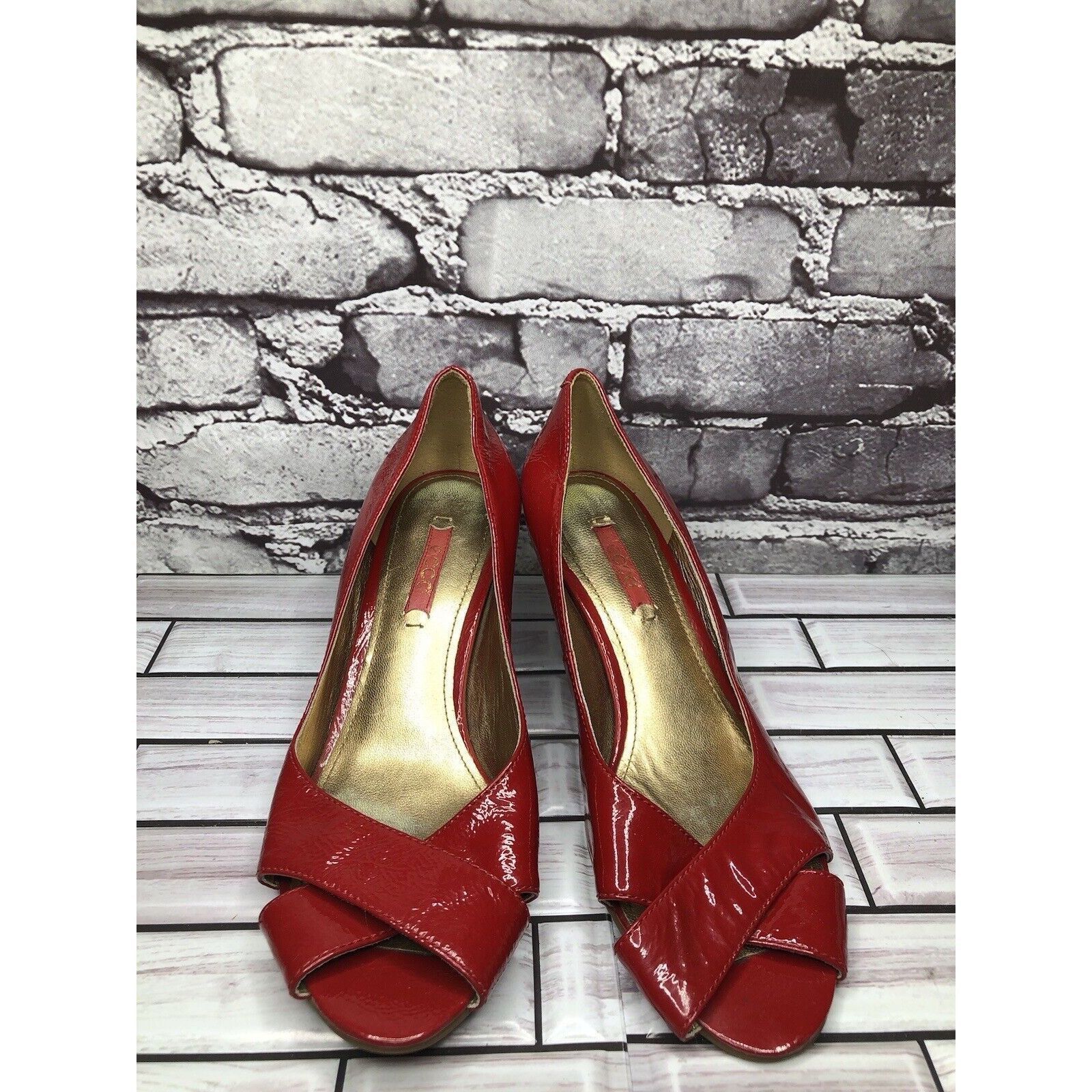 Ecco Ecco Red Patent Leather Peep Toe High Stacked Wooden Heels W Size US 7.5 / IT 37.5 - 9 Thumbnail