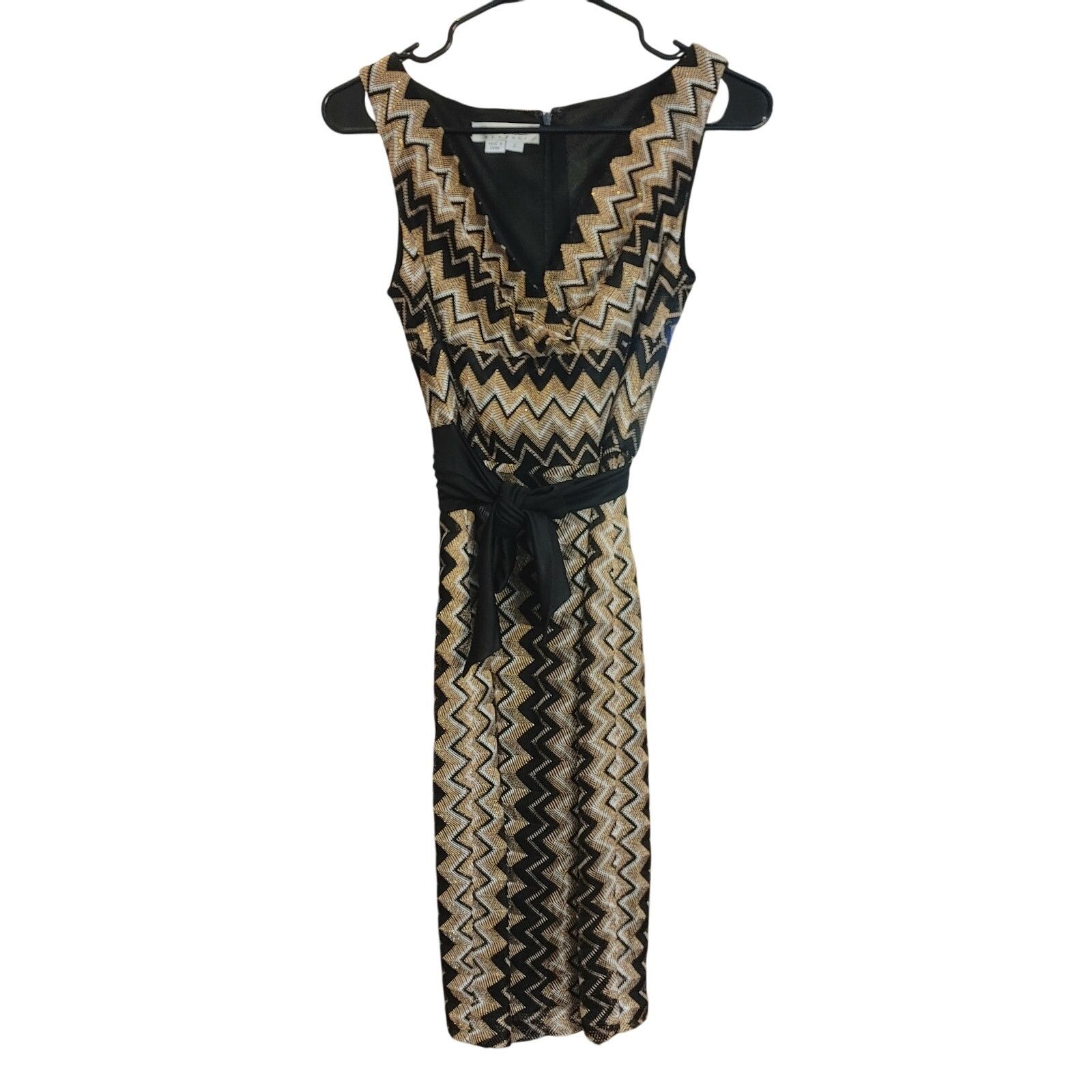 Other Kay Unger NY Women's 2 Gold/Black Zig/Zag Midi Dress Size XS / US 0-2 / IT 36-38 - 1 Thumbnail