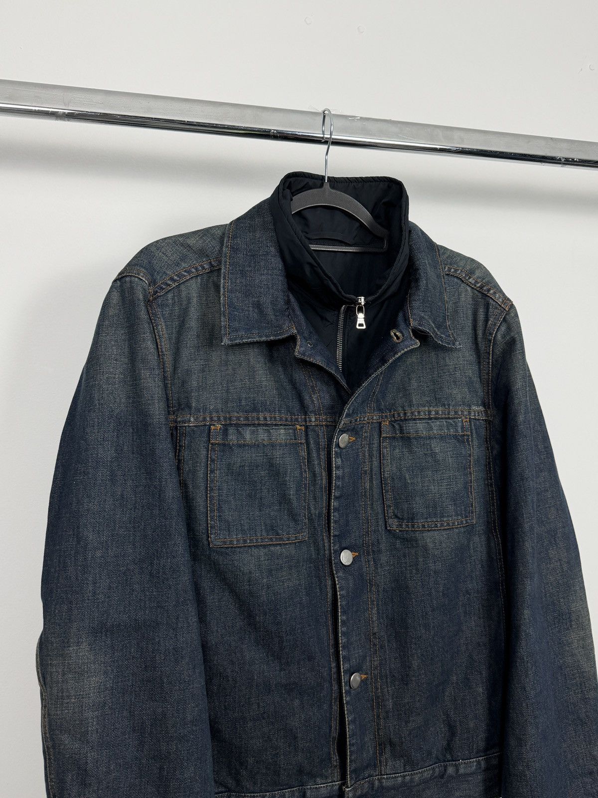 Prada Prada A/W2005 Distressed Indigo Nylon Lining Denim Jacket Size US L / EU 52-54 / 3 - 7 Thumbnail