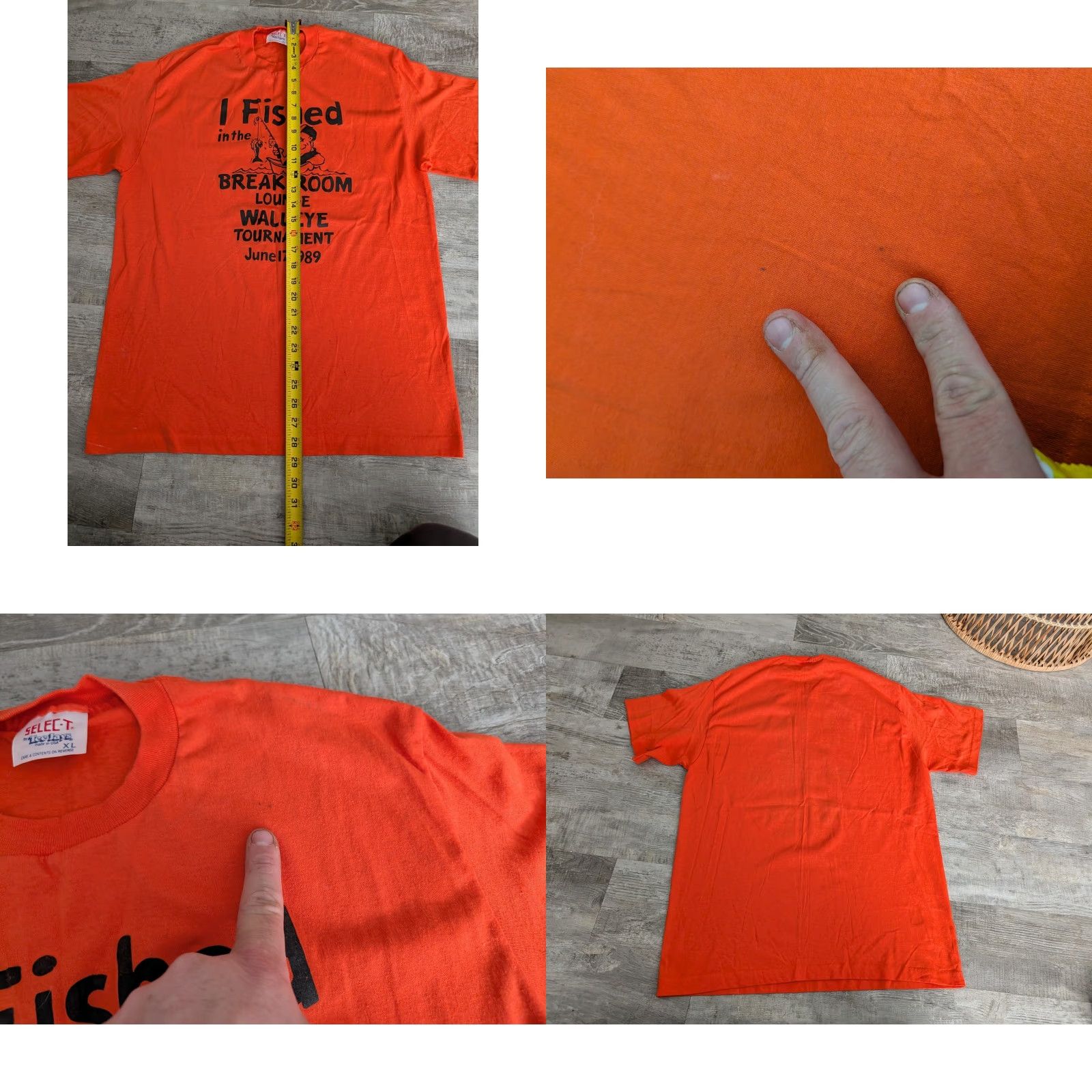 Vintage VINTAGE 1989 Funny WALLEYE FISHING TOURNAMENT T-Shirt XL Made In USA Single Stitch Shirt Mens Orange 80s 90s Fish Theme Size US XL / EU 56 / 4 - 8 Thumbnail