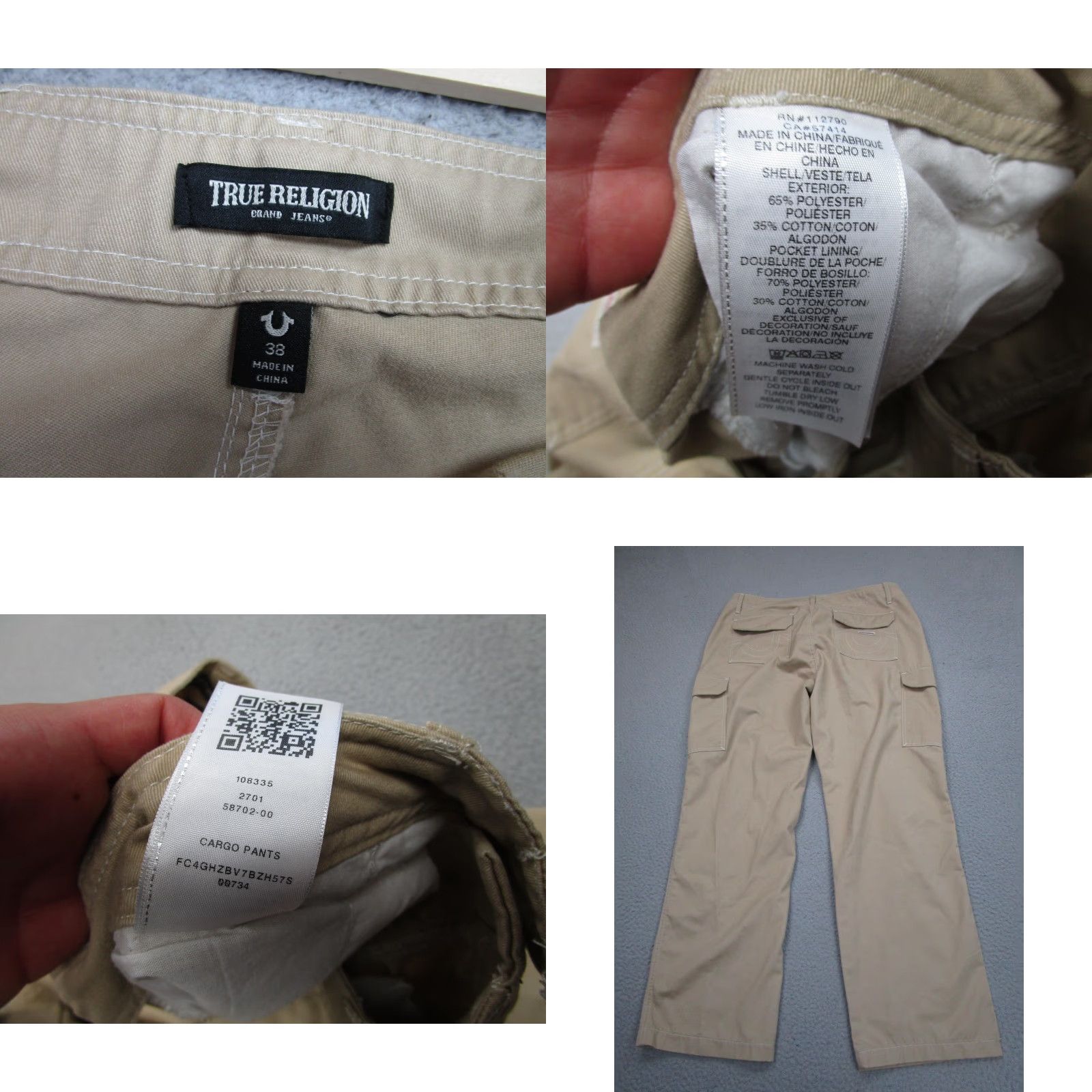 True Religion True Religion Cargo Pants Mens 38x32 Beige Straight Leg Utility Workwear Casual Size US 38 / EU 54 - 9 Thumbnail