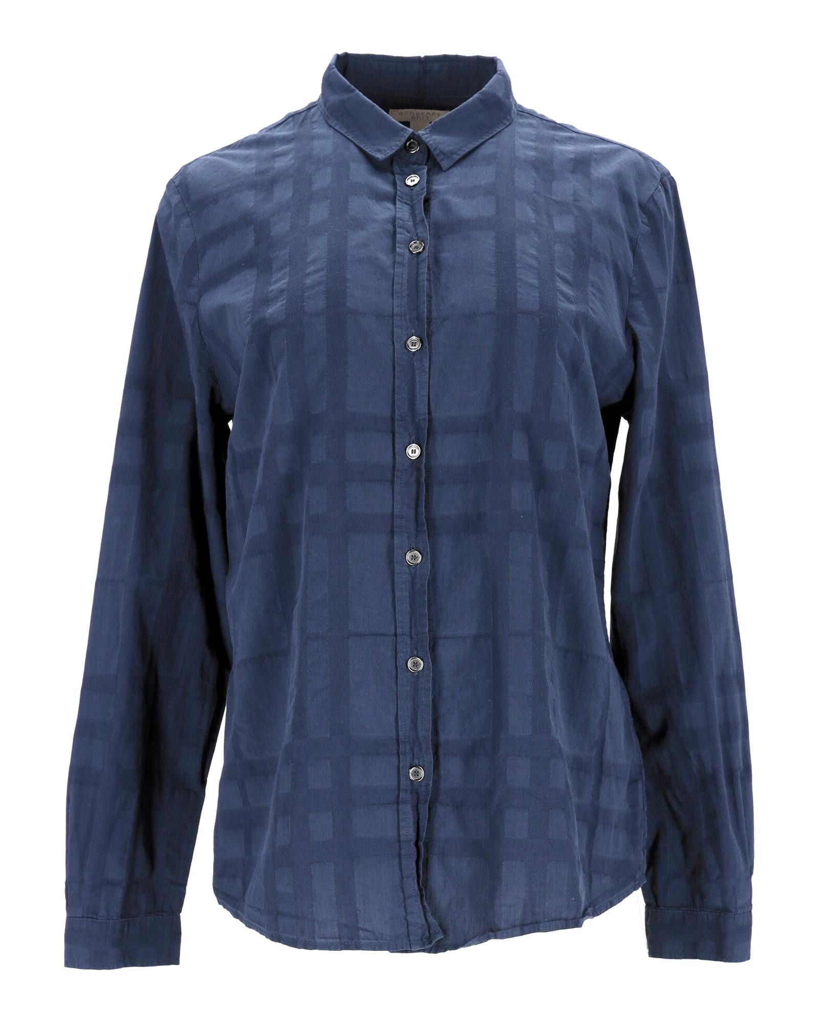 image of Blue Plaid Cotton Shirt By Burberry in Blue/Navy Blue, Men's (Size Large)