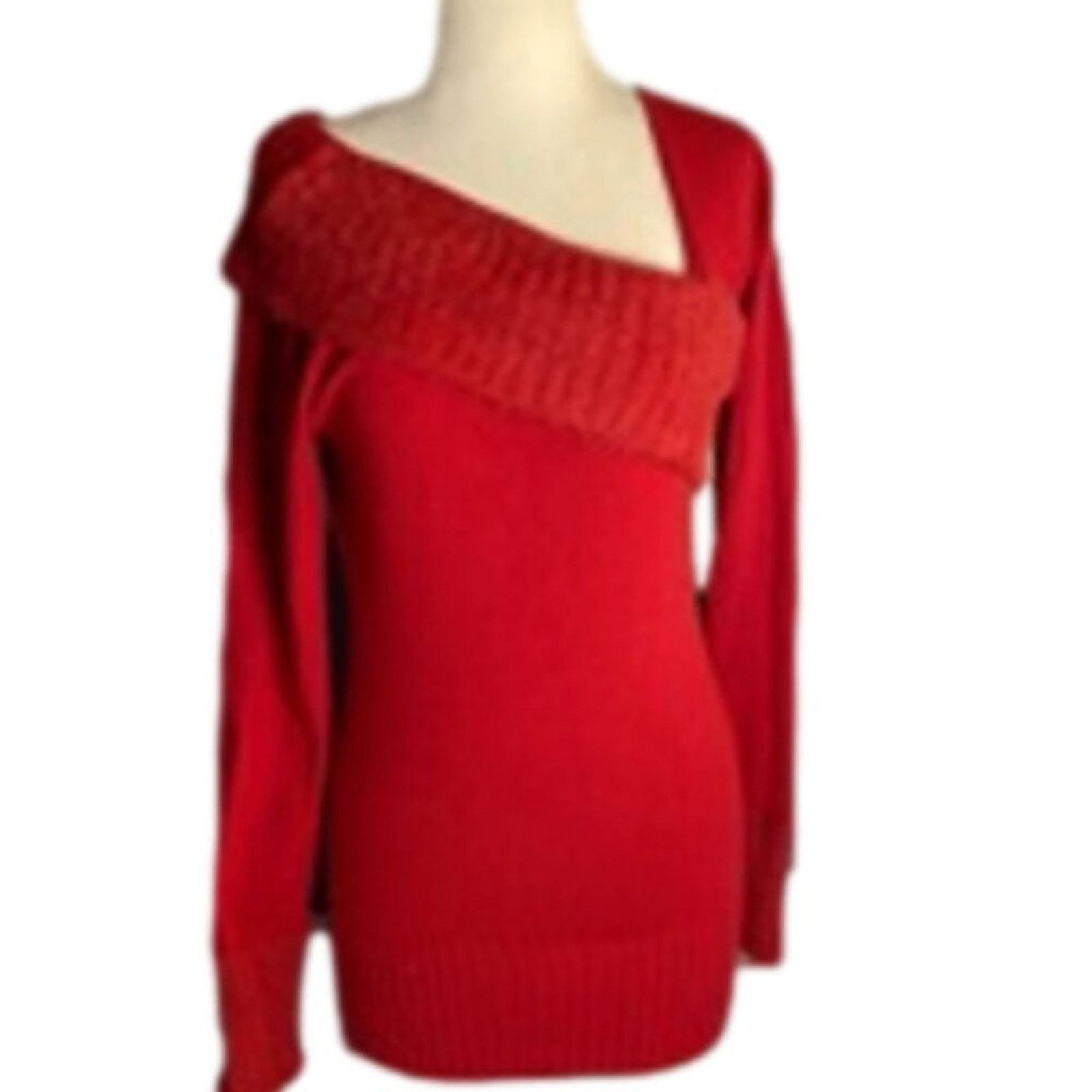 Other Cozy Minimalist Off-Shoulder Red Knit Sweater Amélie Botik M Size M / US 6-8 / IT 42-44 - 2 Thumbnail