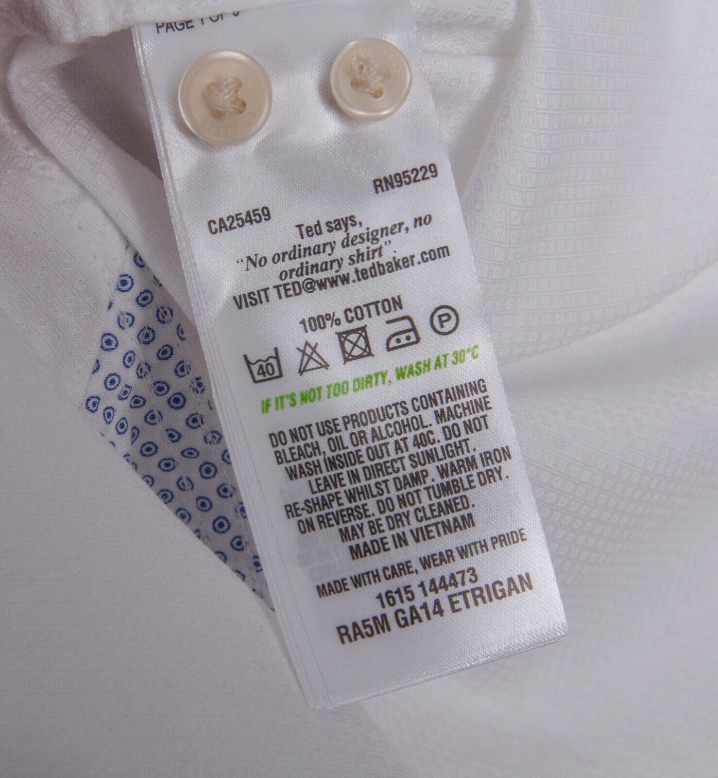 Ted Baker Ted Baker Etrigan Cotton Endurance Dress Shirt 34/35 White Size US L / EU 52-54 / 3 - 12 Thumbnail