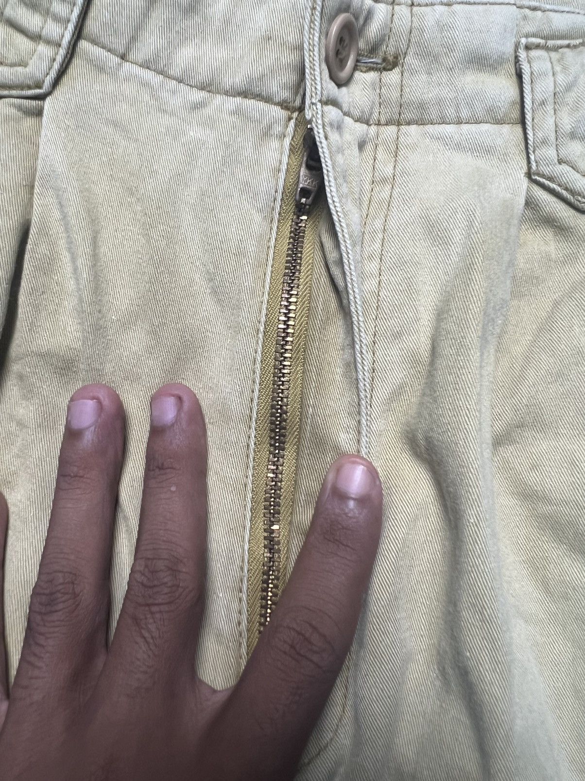 If Six Was Nine LA VIE EN ROSE Panelled Khaki Ankle Zip Pants (42) Size US 26 / EU 42 - 7 Thumbnail