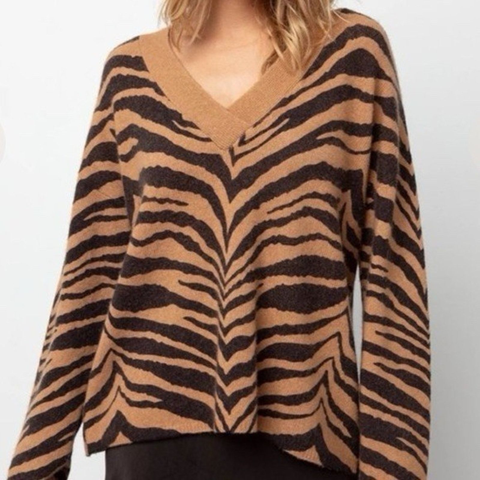 Rails NWT Rails Eleanor Tiger V Neck Sweater Wool Cashmere Blend L Size L / US 10 / IT 46 - 1 Thumbnail