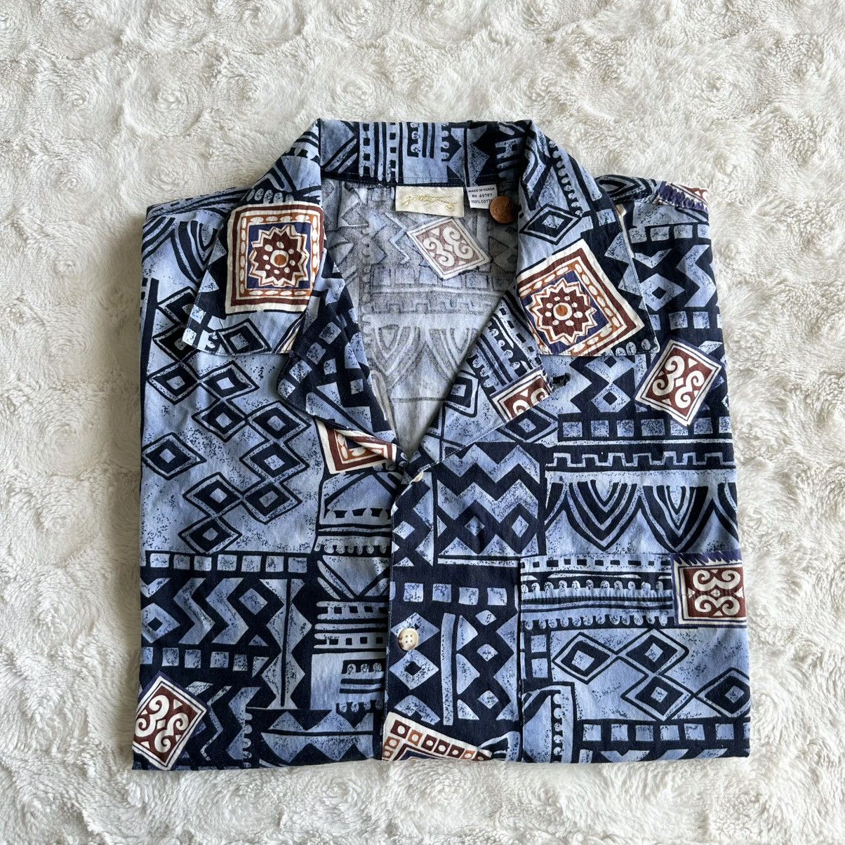 Other Vintage Loop Collar Hawaiian Shirt Mens XL Blue Tiki Aztec Size US XL / EU 56 / 4 - 1 Thumbnail