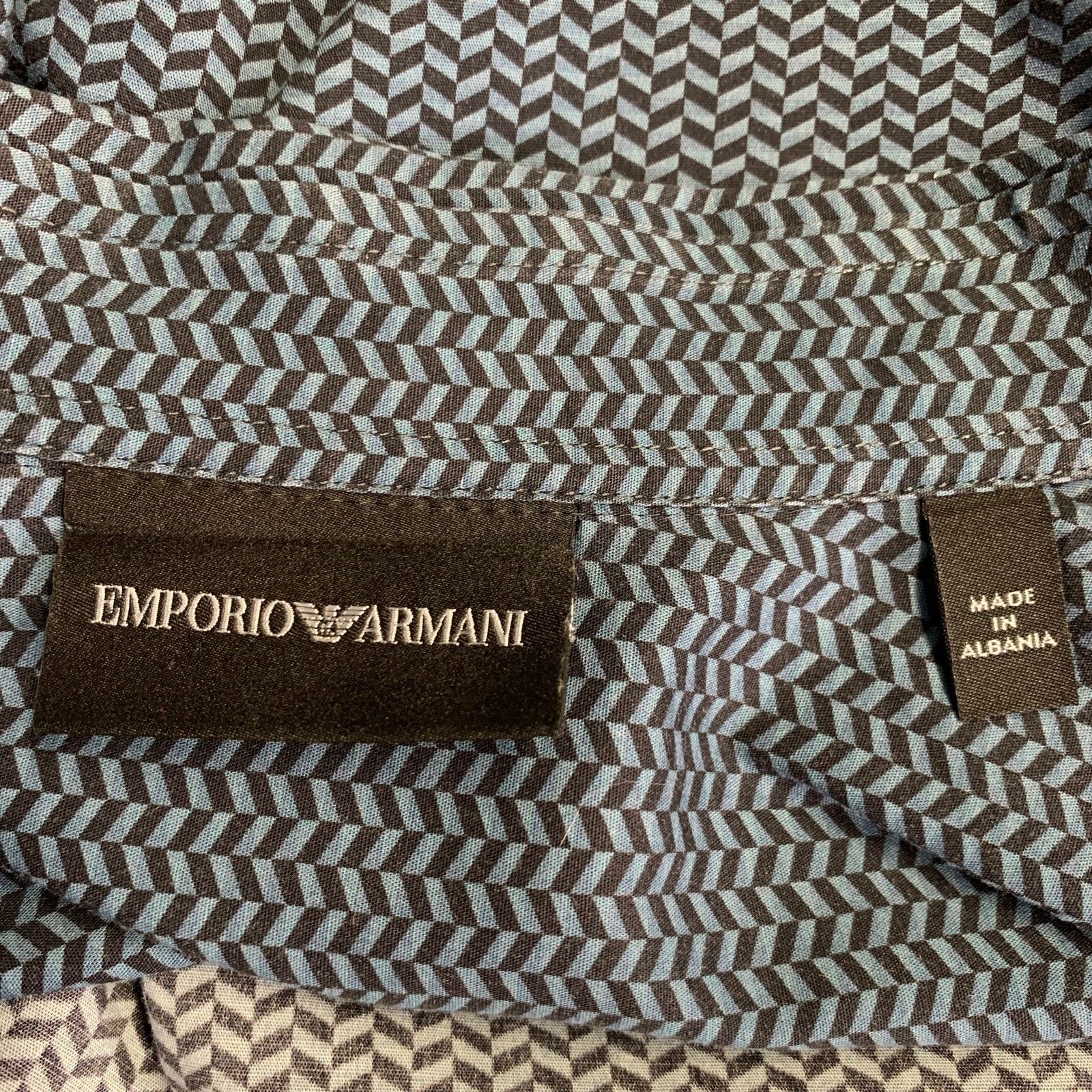Emporio Armani Size XXL Blue Black Herringbone Long Sleeve Shirt Size US XXL / EU 58 / 5 - 5 Thumbnail
