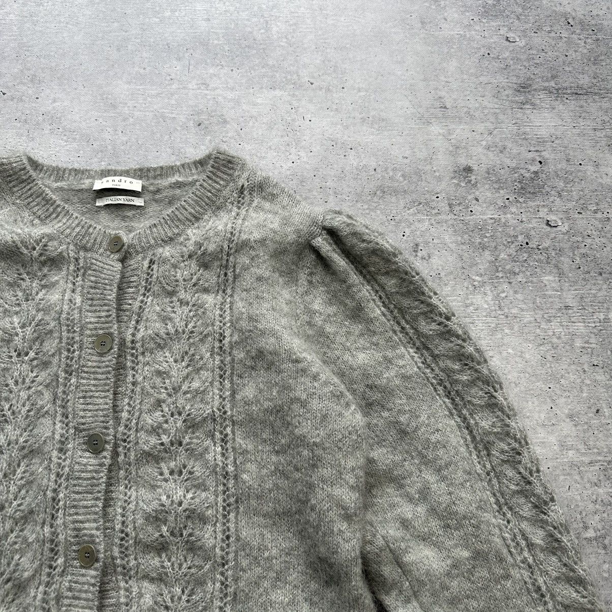 Designer Sandro Brushed Pointelle Knit Cardigan Mohair Wool Size M / US 6-8 / IT 42-44 - 3 Thumbnail
