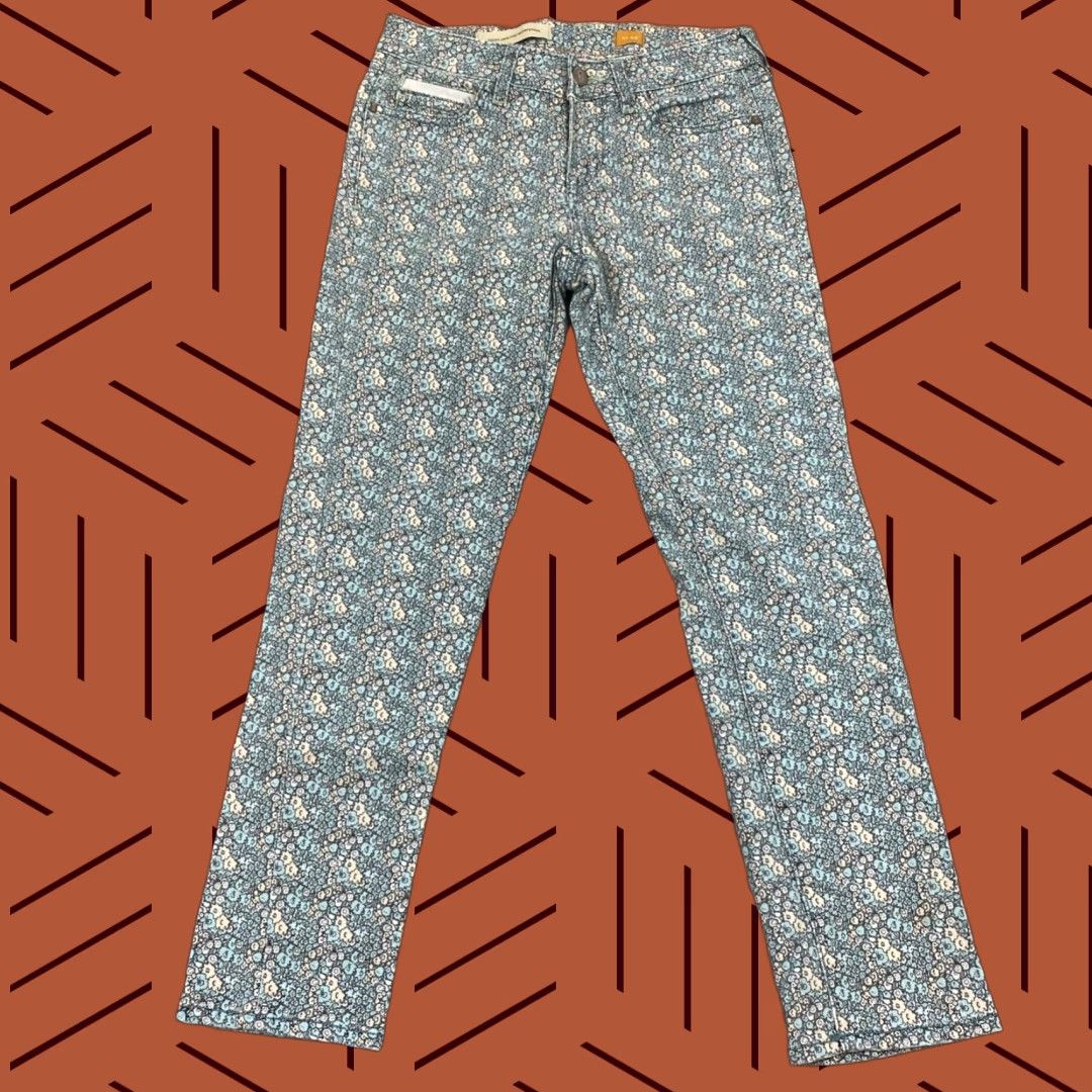 Vintage VINTAGE Pilcro Skinny Jeans Women’s 25x25 Floral Cotton Spandex Crop Slim Blue | 2000s Fall Summer Fashion Size 42" / US 20 - 1 Thumbnail