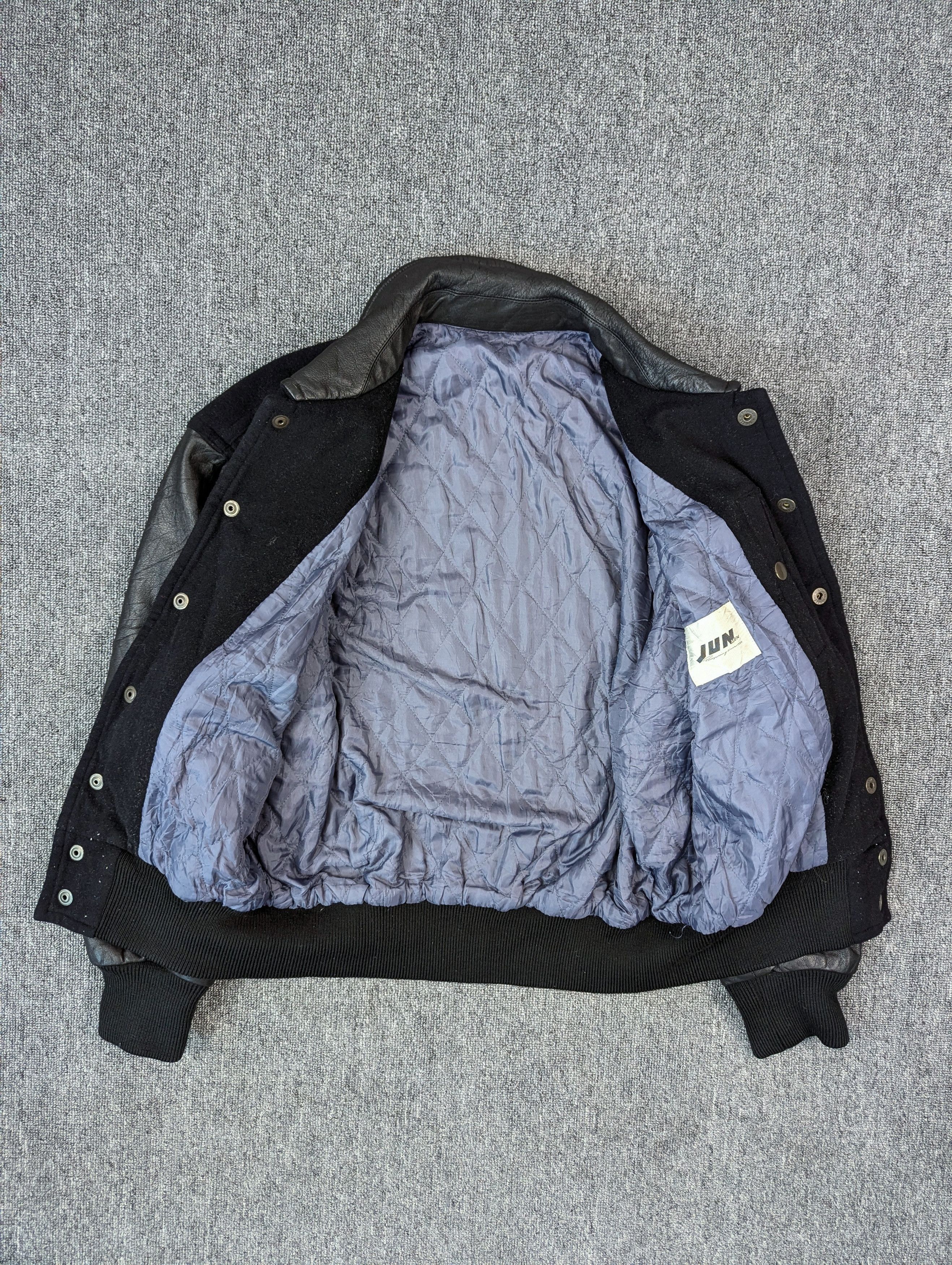 Japanese Brand Vintage Jun Men Sleeve Leather Wool Varsity Jacket Size US M / EU 48-50 / 2 - 7 Thumbnail