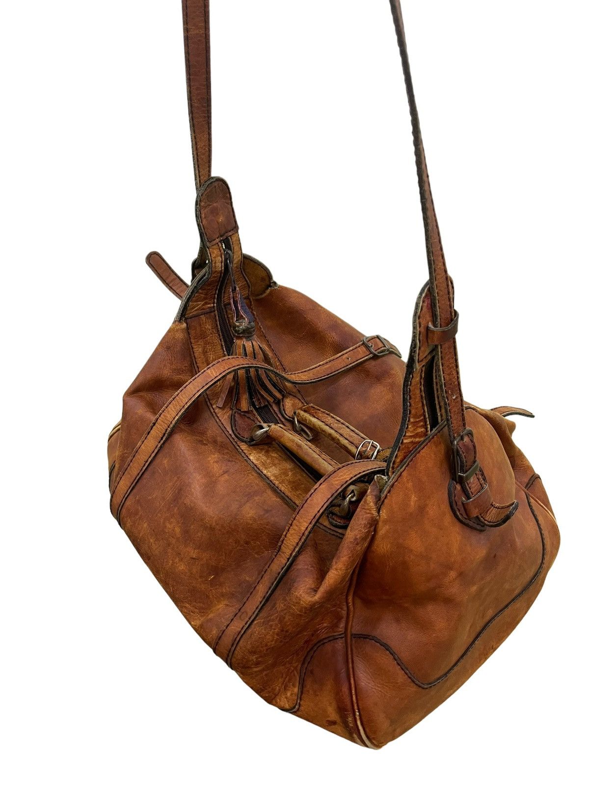 Japanese Brand Full Leather Patina Vtg Unknown Duffle Bag 1🟩 Size ONE SIZE - 7 Thumbnail