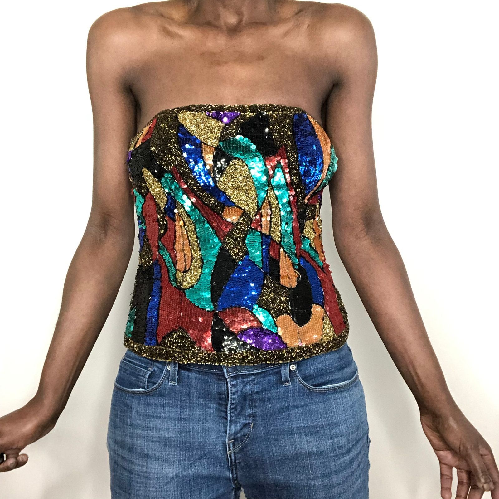 Oleg Cassini VTG Oleg Cassini Black Tie Silk Beaded Sequin Corset Size M / US 6-8 / IT 42-44 - 1 Thumbnail