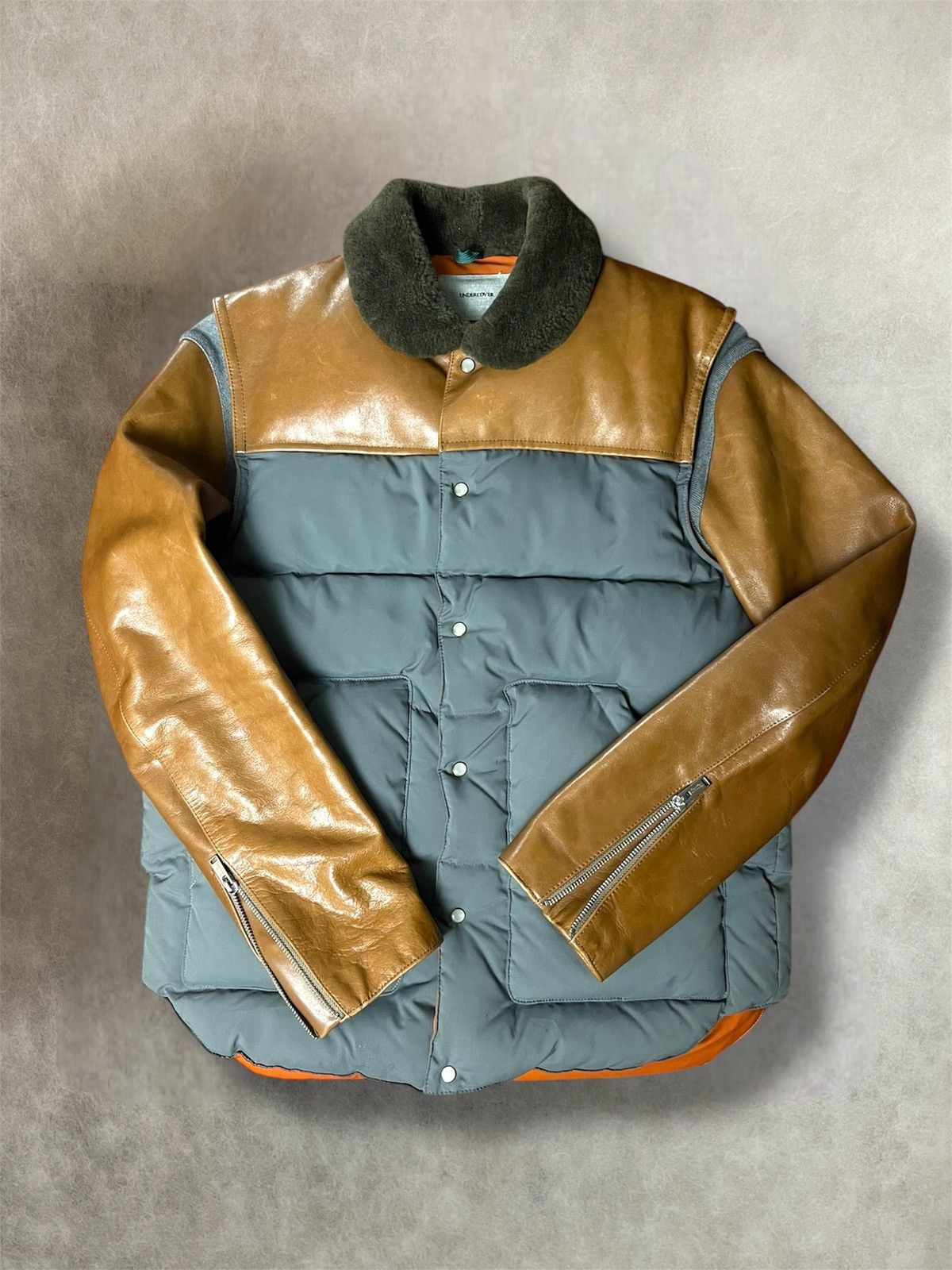 Undercover AW2012 Undercover leather sleeve down feather puffer jacket Size US L / EU 52-54 / 3 - 3 Thumbnail