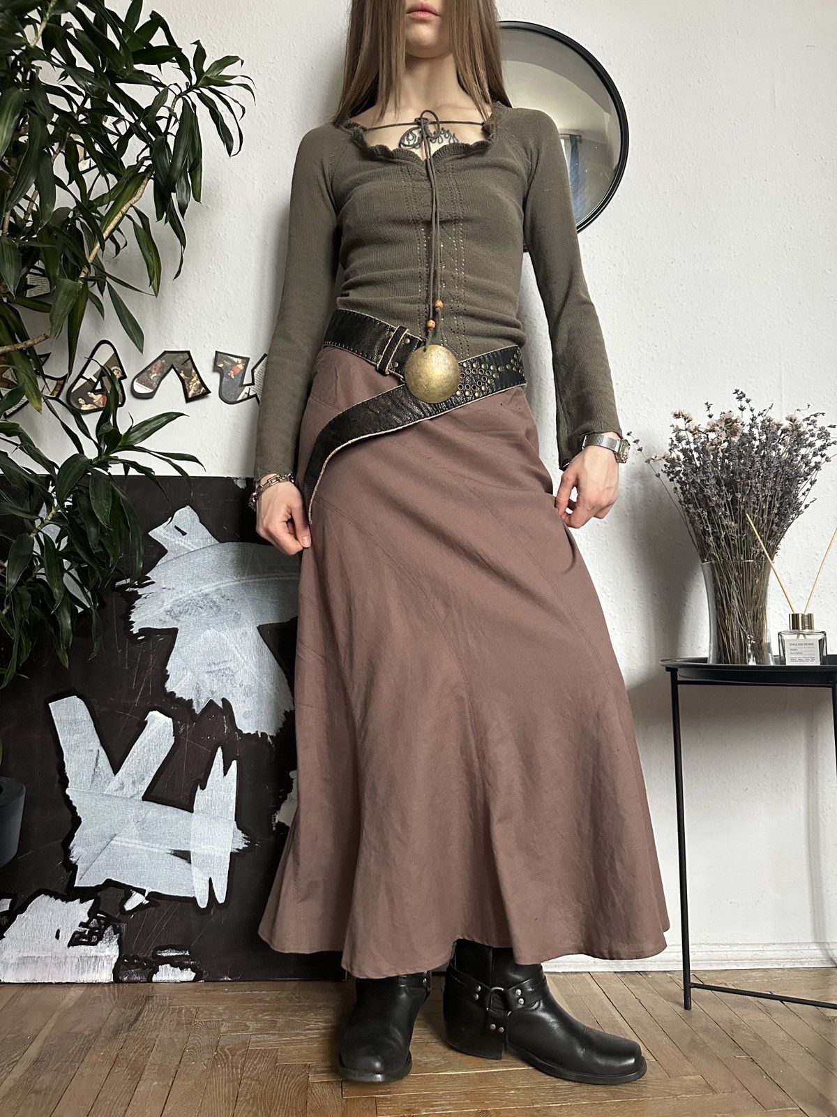 Japanese Brand Linen Ruffle Hem Boho Fairy Coquette Maxi Skirt 00s Size 34" / US 12 / IT 48 - 1 Thumbnail