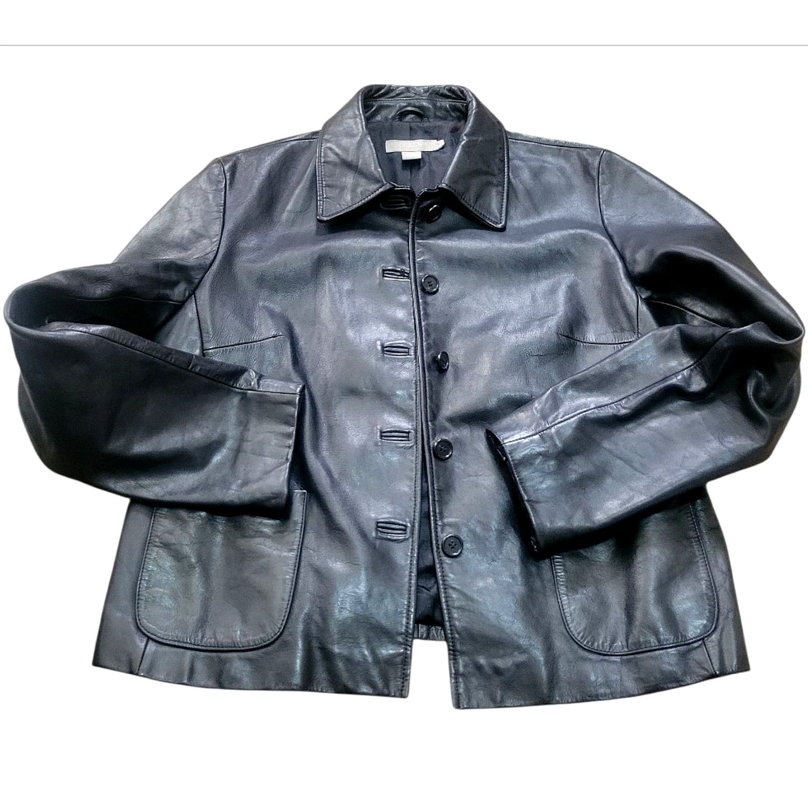 J.Crew J Crew Women Leather jacket black oil slick iridescent Sz L Size L / US 10 / IT 46 - 5 Thumbnail