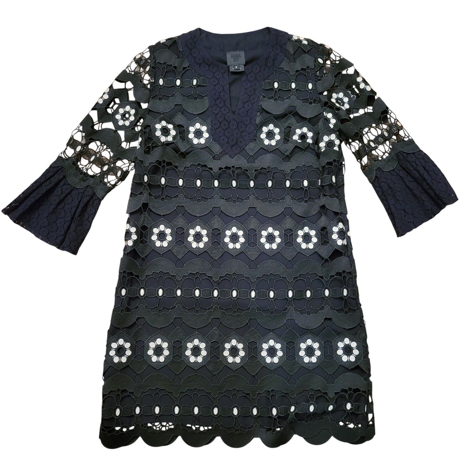 Anna Sui Anna Sui Black Lace Floral Embroidered Shift Dress 6 Goth Size M / US 6-8 / IT 42-44 - 1 Thumbnail