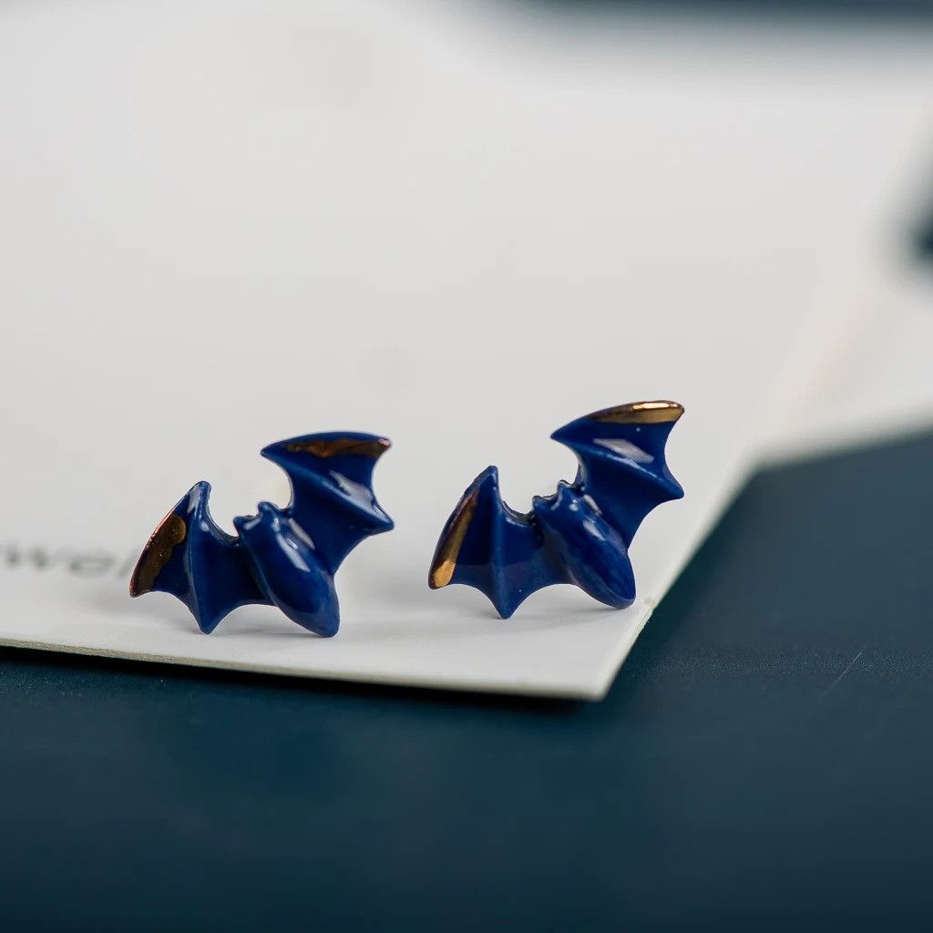 Jewelry Small Bat Stud Earrings Ceramic Ear Gift For Her Size ONE SIZE - 1 Preview