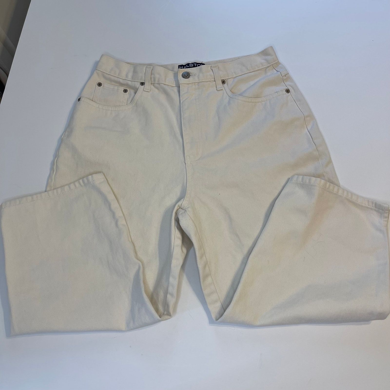 Halston Vintage Halston High Waist Cropped White Denim Jeans, 12 Size 36" / US 14 / IT 50 - 2 Thumbnail