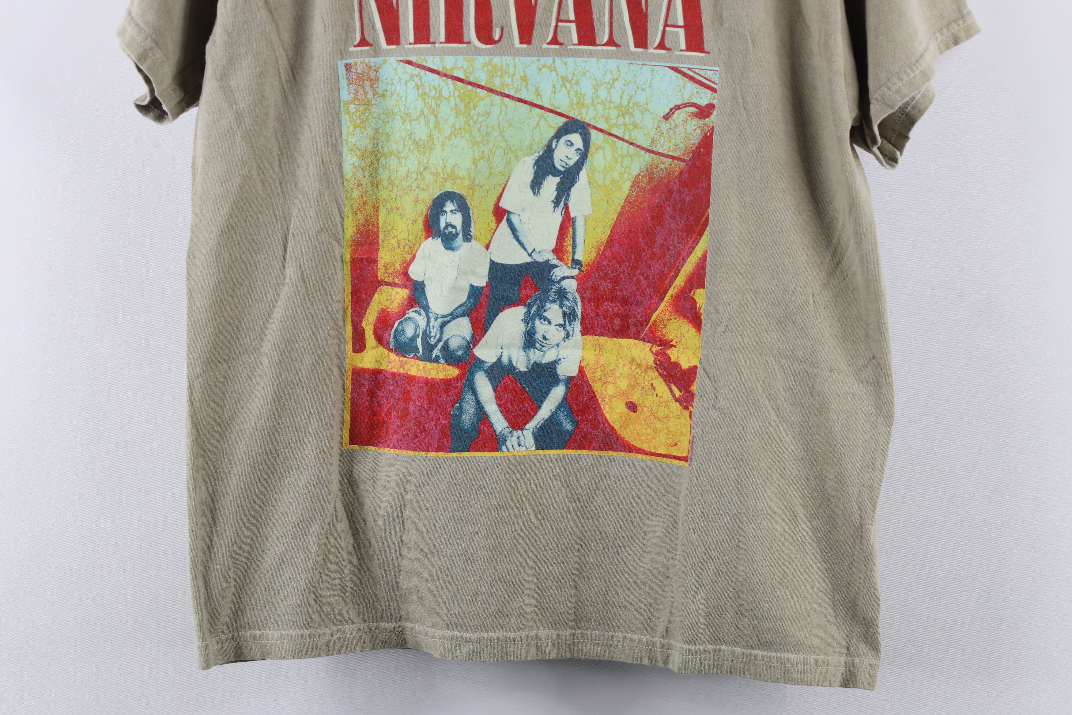 Vintage Retro Spell Out Nirvana Band Short Sleeve T-Shirt Beige Size S / US 4 / IT 40 - 3 Thumbnail