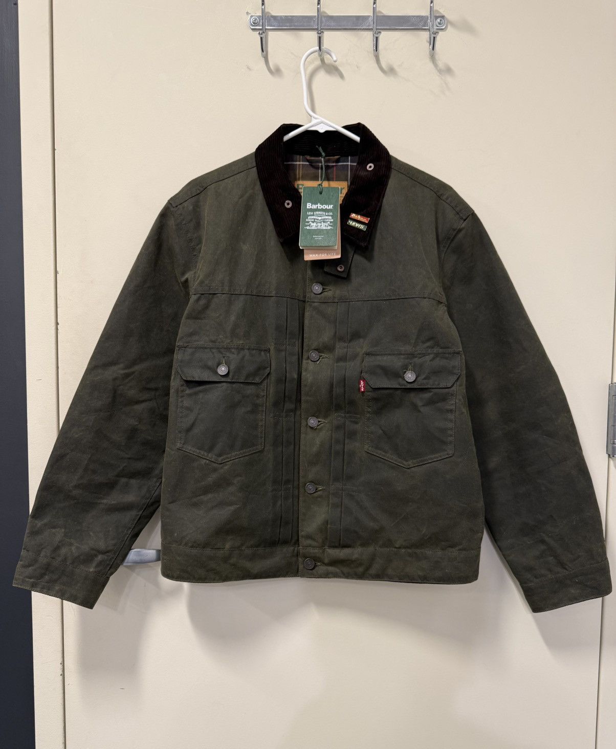 Barbour Barbour × Levis Type II Waxed Jacket Olive Large NWT | Grailed