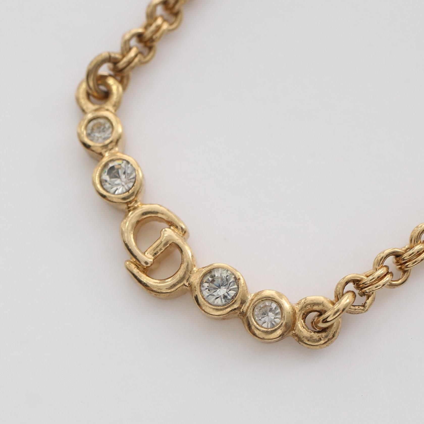 Dior CD Logo Rhinestone Necklace Metal Necklace in Great Condition