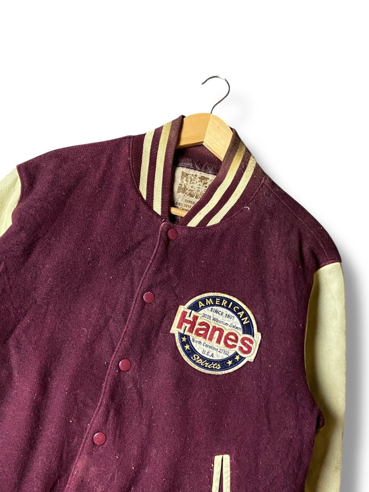 Hanes Hanes American Spirit Leather Sleeve Varsity Jacket (147) Size US S / EU 44-46 / 1 - 6 Thumbnail