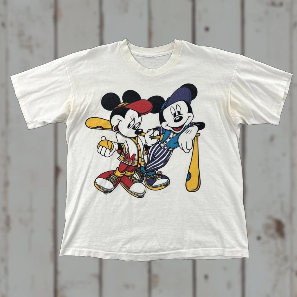 Disney VINTAGE Disney Men’s XL White Single Stitch Shirt Mickey & Minnie Mouse Graphic Tee Shirt Adults XL White Cotton 90s 80s Cartoon Mens Size US XL / EU 56 / 4 - 1 Thumbnail