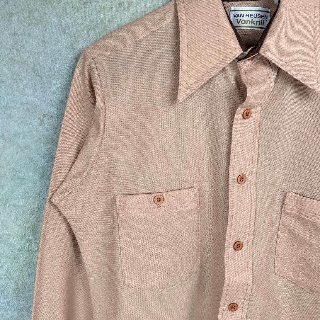 Van Heusen × Vintage VTG 80s Van Heusen Button Up Shirt Sz L Tan VanKnit Plain Size US L / EU 52-54 / 3 - 7 Thumbnail