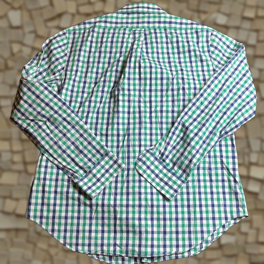 Izod IZOD Shirt Mens 17.5 36/37 Green Blue White Checkered Easy Care Dress Shirt Size 48R - 1 Thumbnail