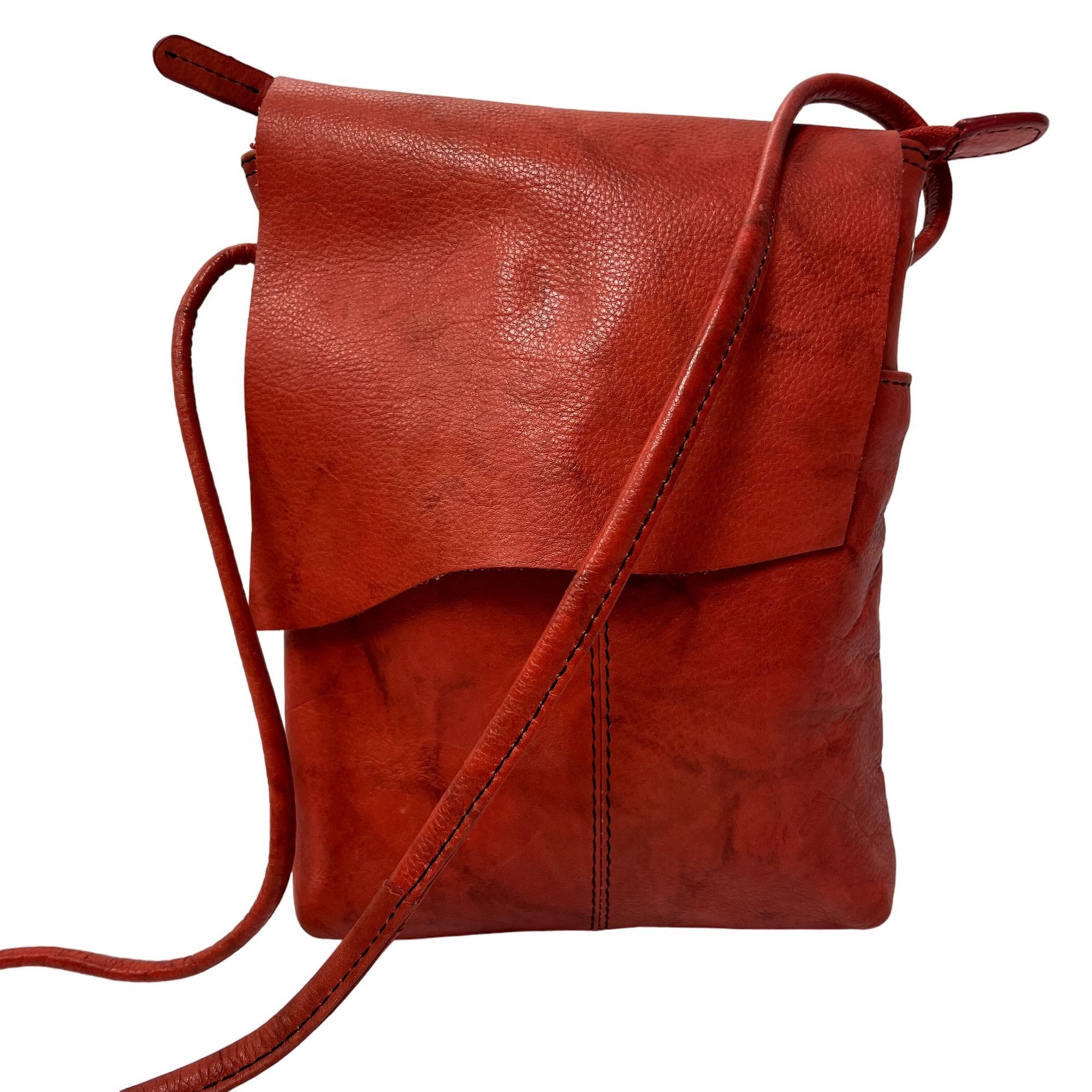 ILI New York RED MARBLED Leather Shoulder Bag Saddle Purse