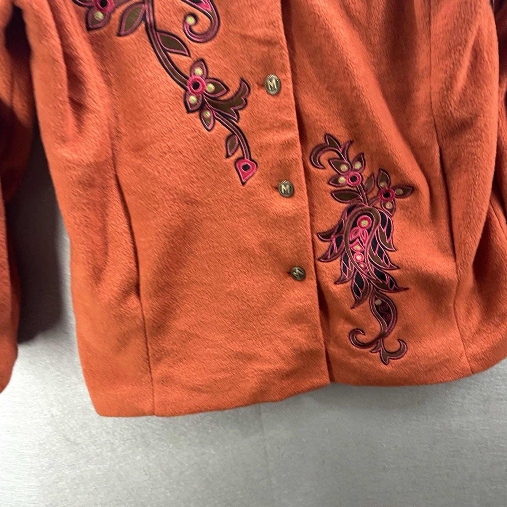 Bob Mackie VINTAGE Bob Mackie Coat Womens M Orange Wearable Art Floral Mid-Length Overcoat Autumn Winter Casual Mens Women’s Size M / US 6-8 / IT 42-44 - 4 Thumbnail