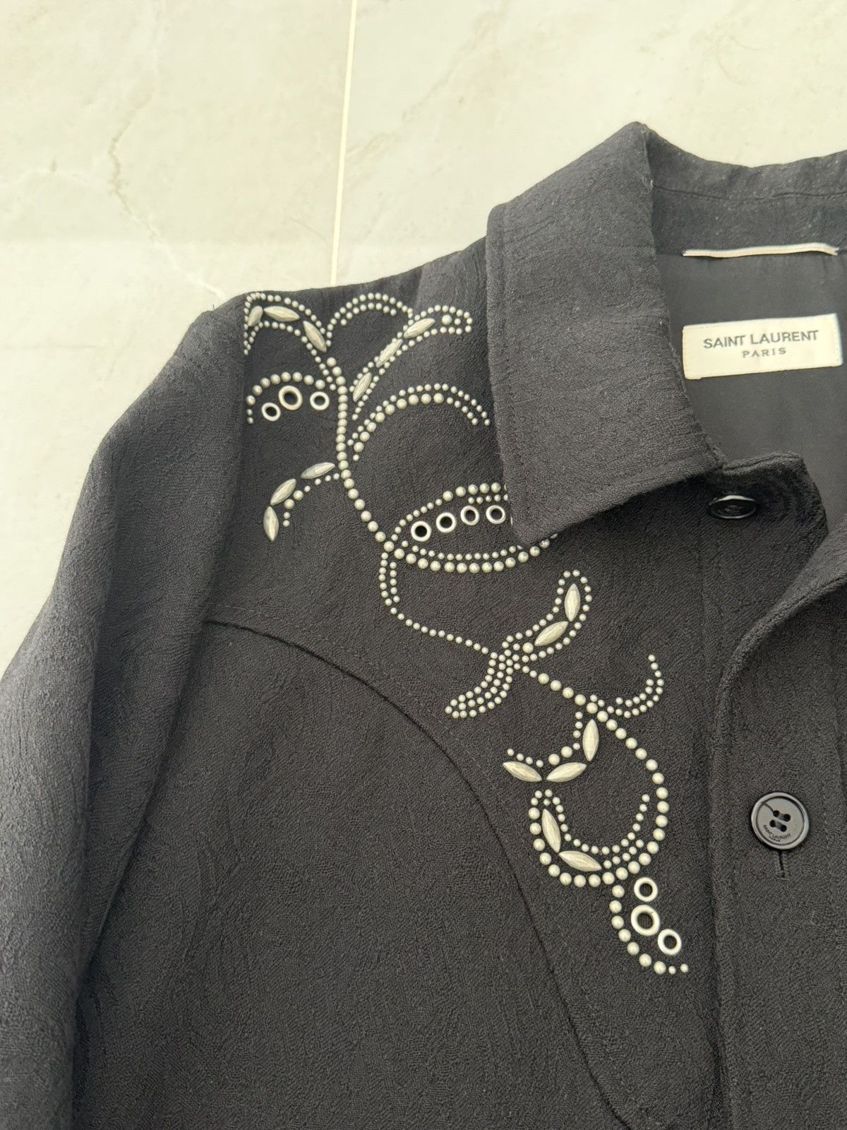 Saint Laurent Paris Saint Laurent 2019SS Runway Dark Jacquard Beaded Jacket Size US S / EU 44-46 / 1 - 6 Thumbnail