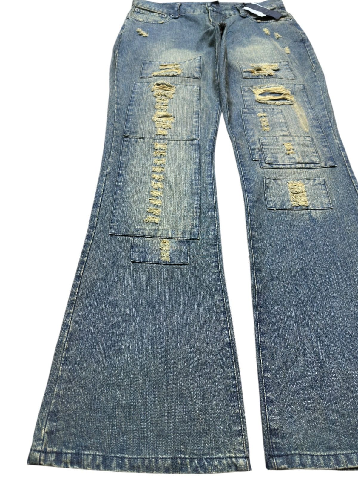 If Six Was Nine Vintage Lav Flare Satan Angel Printed Mudwash Denim Size US 33 - 4 Thumbnail