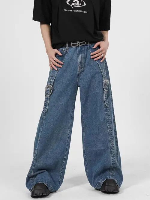 VIBE Jeans with double-layer splicing metal leather buckle design Size US 32 / EU 48 - 6 Thumbnail