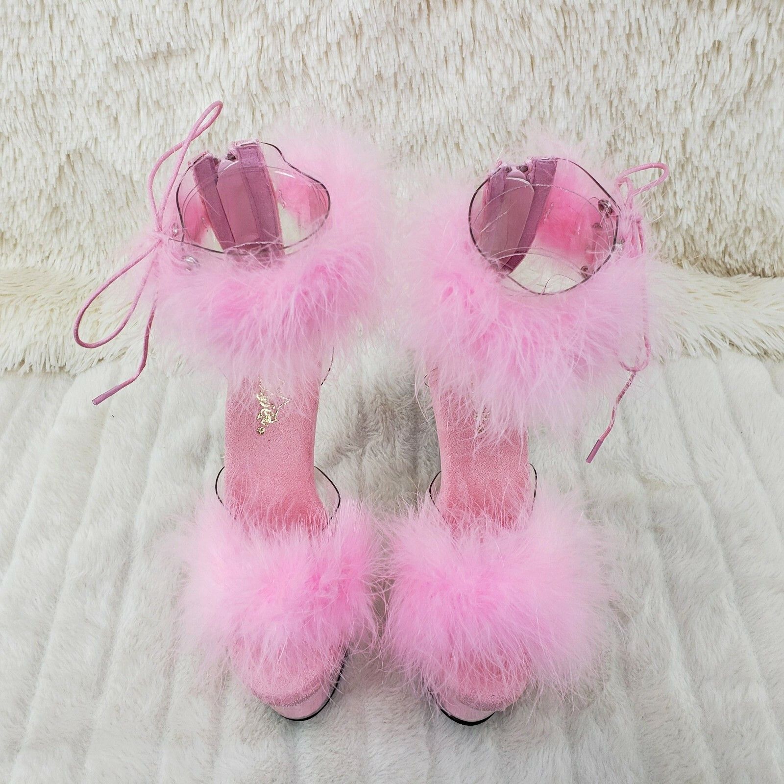 Other Adore 724 Baby Pink Marabou Platform Shoes Sandals 7" High H Size US 6 / IT 36 - 6 Thumbnail