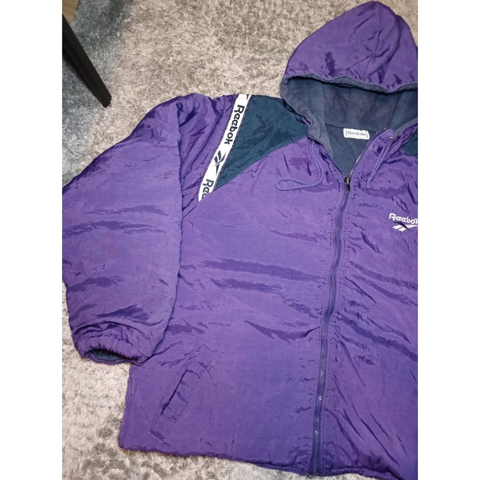 Reebok VINTAGE Reebok Coat Jacket 90s Puffer Full Zip 2XL Big Logo Purple Black Mens Size US XXL / EU 58 / 5 - 5 Thumbnail