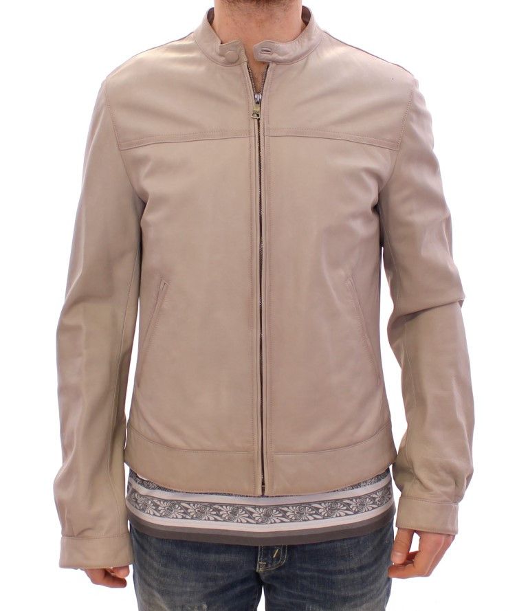 Dolce & Gabbana Elegant Beige Leather Lambskin Men's Jacket Size US L / EU 52-54 / 3 - 1 Thumbnail