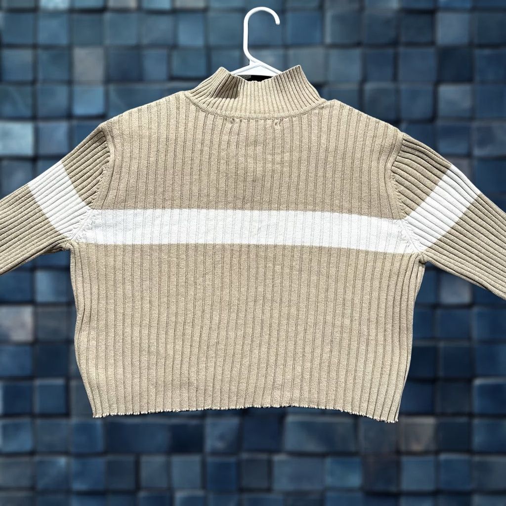 Tommy Hilfiger Tommy Hilfiger Sweater Womens XL Beige Striped Ribbed Knit Cropped Pullover GUC Size M / US 6-8 / IT 42-44 - 1 Thumbnail