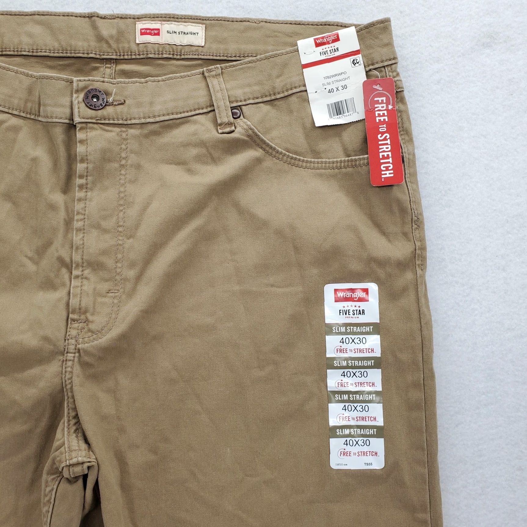 Wrangler Wrangler Pants Mens 40x30 Khaki Slim Straight Five Star Flex Stretch Twill NWT Size US 40 / EU 56 - 3 Thumbnail