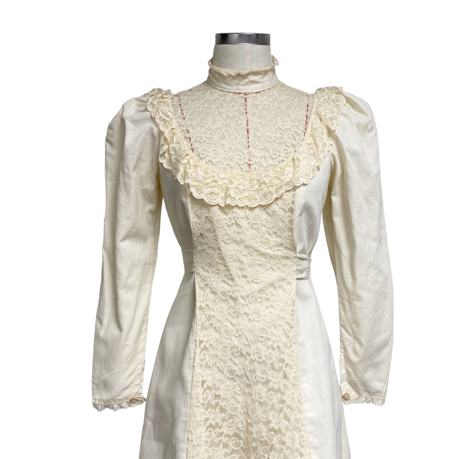 Vintage Vintage Womens Canvas Lace Mockneck Puff Sleeve Dress Size ONE SIZE - 7 Thumbnail