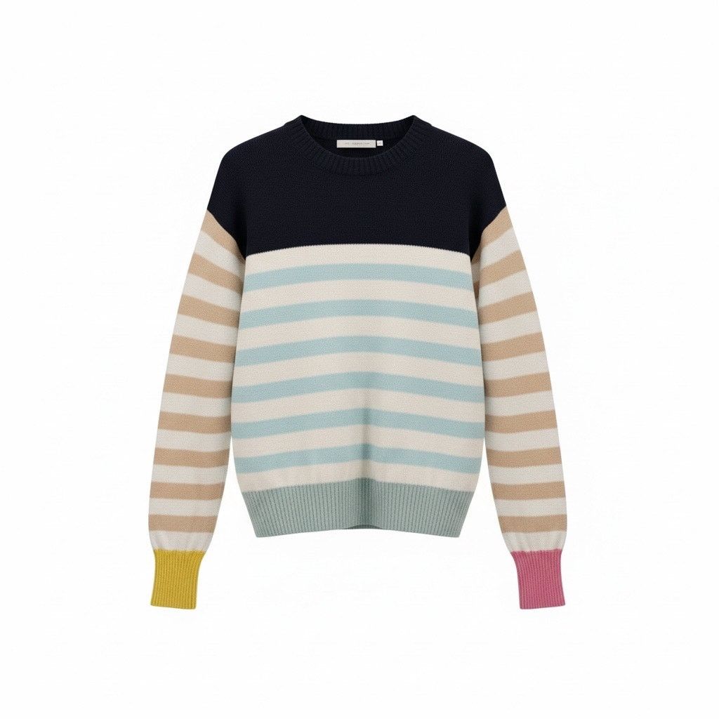 Loft LOFT Striped Colorblock Sweater Women’s Small Blue Tan Pink Size S / US 4 / IT 40 - 1 Thumbnail