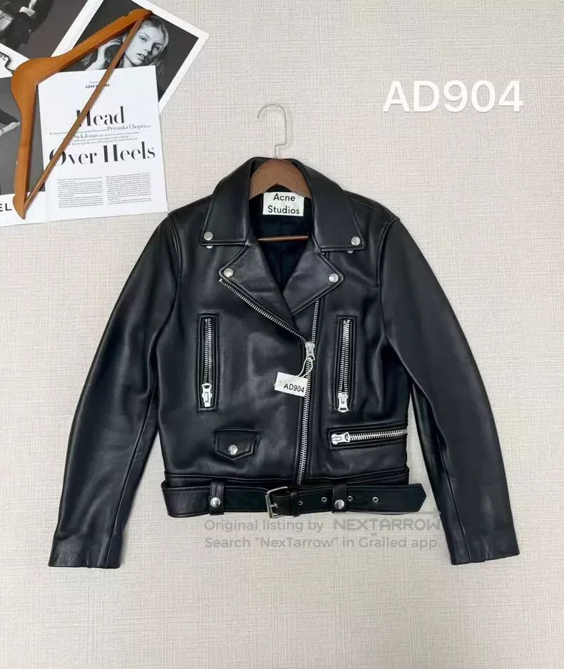 Acne Studios Acne Studios Solid Color Biker Leather Jacket with Zipper Size XS / US 0-2 / IT 36-38 - 2 Thumbnail