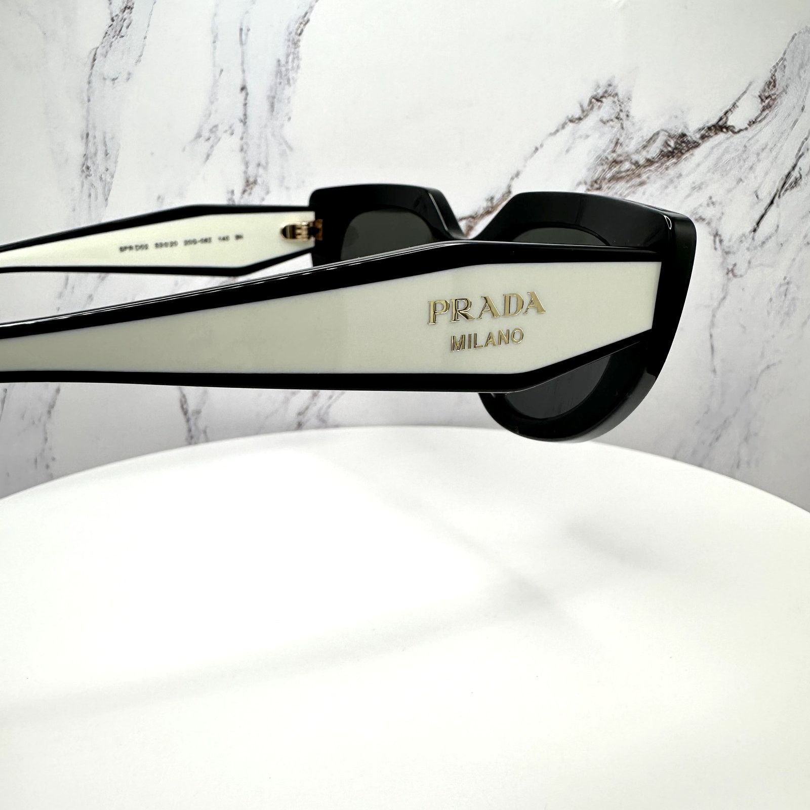 Prada New PRADA Sunglasses Black White Gold Symbole Oval Cat Eye Size ONE SIZE - 5 Thumbnail