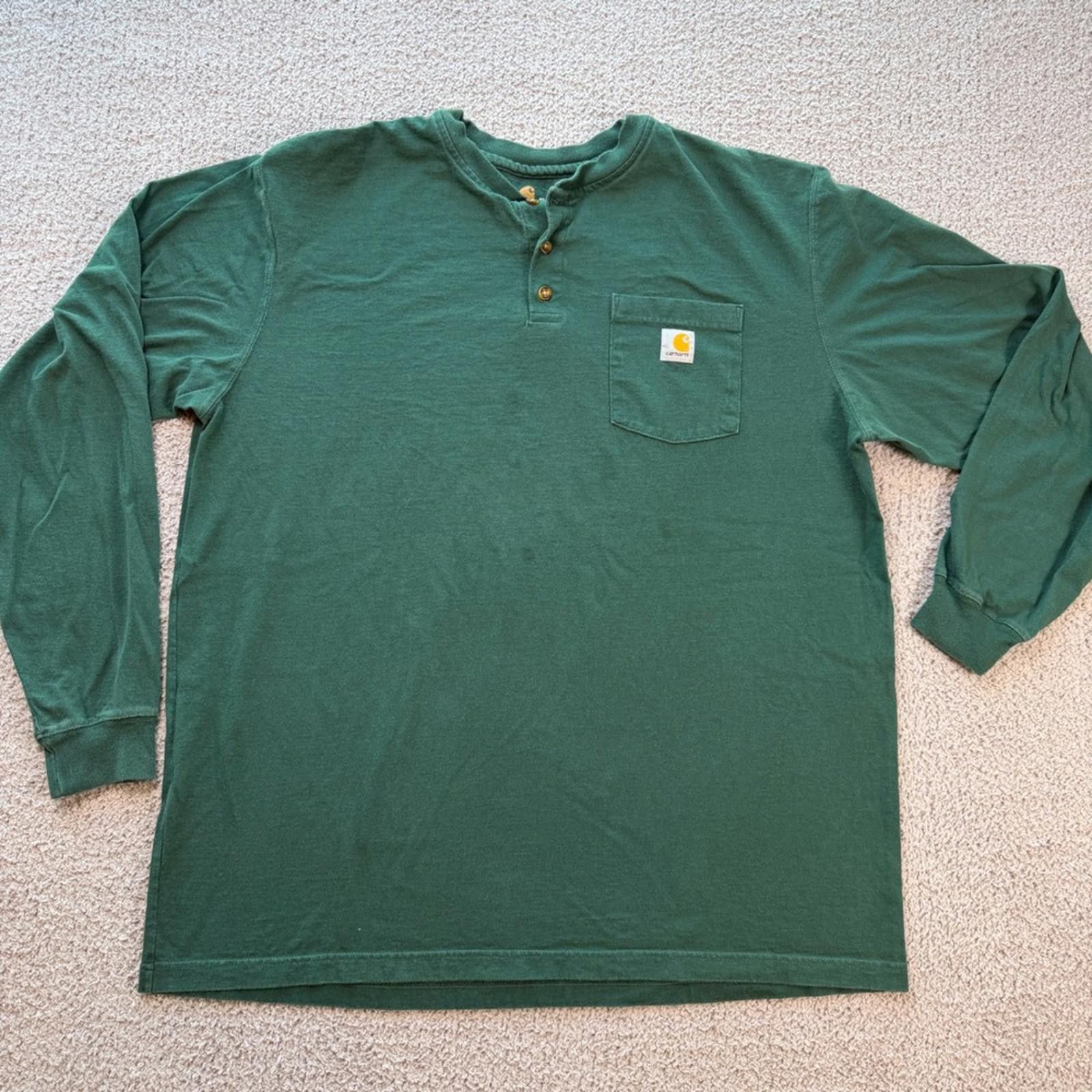 Carhartt Carhartt Mens XL Tall Hunter Green Henley T Shirt Size US XL / EU 56 / 4 - 1 Thumbnail